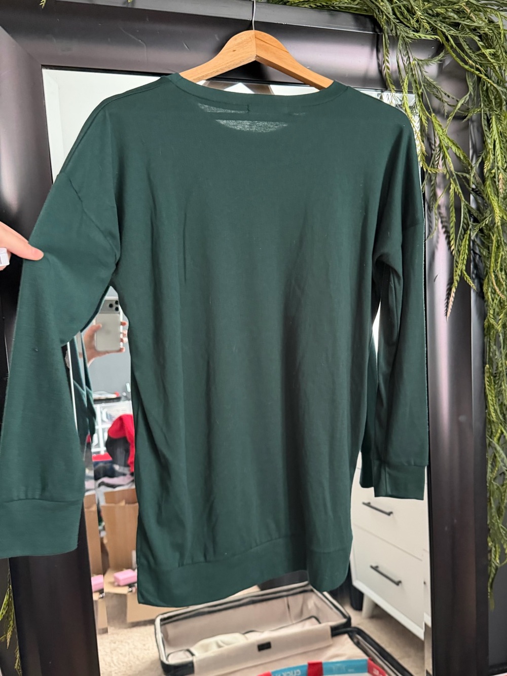 Lezora Forest Green Cotton Blend Long Sleeve Tunic Top Size Medium